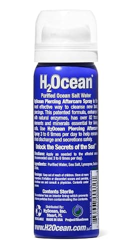 H2Ocean Piercing Aftercare Spray 1.5oz, Sterile Saline Solution, Wound Wash | Seasalt Spray, Body Mist, Keloid Bump Removal, Nose & Ear Piercing Cleaner, Earring Wound Care, Salt Spray, Saline Water thumbnail 2