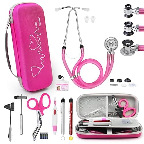 Scian 13 Pcs Stethoscope Case Kits,Supplies Inclued, Perfect Nurse Gift Stethoscope Holder for Nurse Medical Student,Rose Red Portable First Aid Kit Bag with Medical Scissor,Nurse Accessories for Work - Image 1