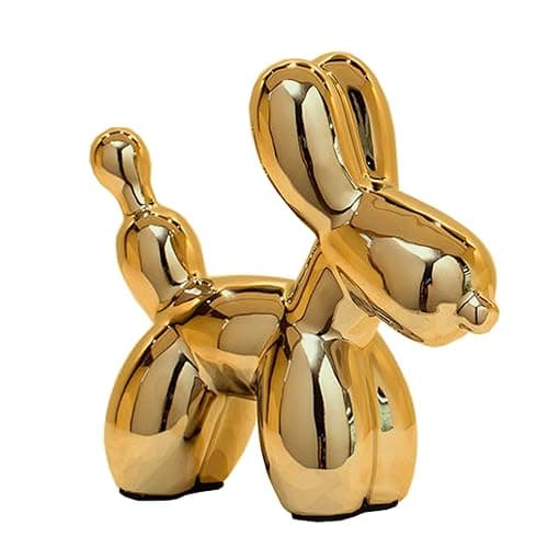 Steviieden Gold Balloon Dog Statue, Modern Ceramic Animal Sculpture, Cute Little Handmade Crafts Puppy Ornaments for Home Decor Table Decor Living Room Bedroom Office Desktop (Medium) - Image 1
