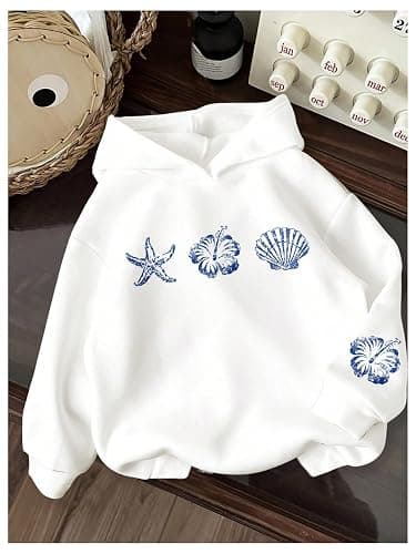 RoseSeek Girl's Preppy Letter Graphic Hoodie Hooded Long Sleeve Sweatshirts Cute Pullover Tops thumbnail 3