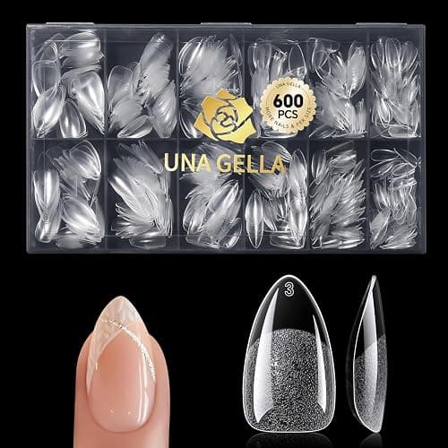 UNA GELLA Short Almond Gel Nail Tips, 600 Pcs Pre-Filed Short Nail Tips Almond Shape Half Matte Press On Nails 12 Sizes Full Cover Clear Fake Nails for Extension Home DIY Salon with Box - Image 1