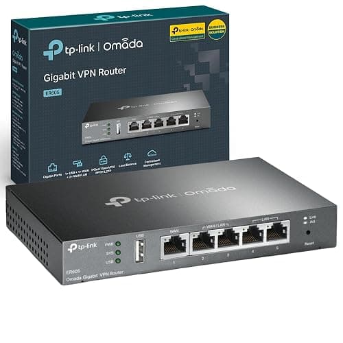 TP-Link ER605 Gigabit VPN Router, Business Multi-WAN Wired Router, 5x Gigabit Ports, Secure VPN, Omada SDN Cloud Management Gateway, Supports IPsec/PPTP/L2TP, Up to 20 Ipsec VPN Tunnels - Image 1