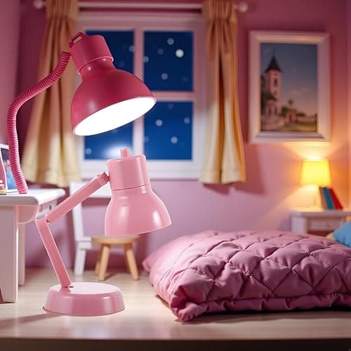 Miniature LED Desk Lamp for Dollhouse, Simulation Furniture Accessory with Light (Pink) thumbnail 6