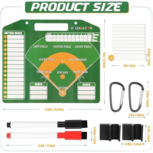 HIGHRAZON Magnetic Baseball Coach Clipboard, Dry Erase Coach Lineup Board, Premium Tactical Baseball Coaching Board with 40 Lineup Cards and Marker, Dugout Display Softball Coaching Accessories thumbnail 2