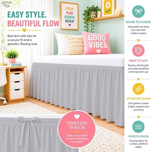 Cottington Lane Ruffled Dorm Room Bed Skirt Twin XL 32 Inch Drop, Hotel Quality Premium Brushed Microfiber Twin Extra Long College Dust Ruffle, Silver Grey thumbnail 5