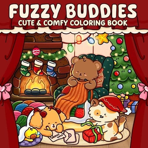 Fuzzy Buddies: Adorable and Relaxing Coloring Pages Featuring Cute Fuzzy Animals and Cozy Scenes for Teens and Adults - Image 1