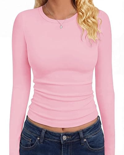 GAYHAY Long Sleeve Shirts for Women Basic Crop Tops Teens Crew Neck Tight Underscrub Clothes Workout Fall Trendy 2025 - Image 1