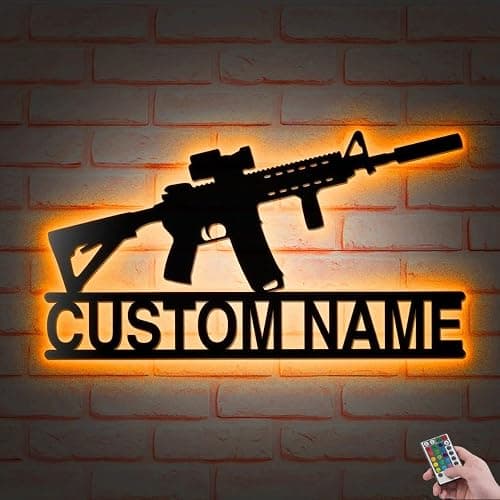 JACKLANE Metal Sign Custom Gun Metal Wall Art Led Light, Personalized Gunlover Name Sign Decoration For Home Wall Decor - Image 1