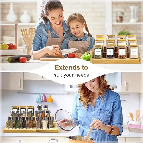 Lenwi Spice Rack Organizer for Cabinet, 3 Tier Expandable Bamboo Spice Storage, Great for Kitchen Cabinet, Cupboard,Pantry and More thumbnail 6