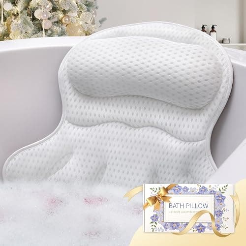 Bath Pillow Luxury Bathtub Pillow, Extra Soft & Comfortable Bath Pillows for Tub Head Neck and Back Support, with 4D Air Mesh Cushions & Non-Slip Suction Cups - Bath Accessories Spa Gifts for Women - Image 1