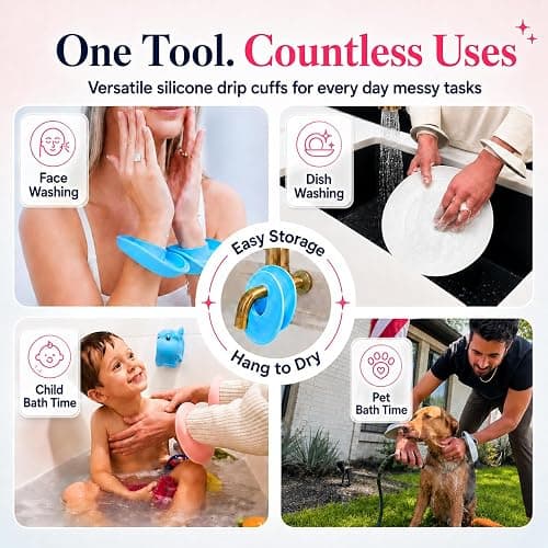 LiquiBands Face Washing Wristbands to Catch Water Drips - Stop Wet Sleeves and Counter Puddles - Silicone Wrist Cuffs for Skincare, Pet Bathing, and Washing Dishes (Sage Green, S/M, 1 Pair) thumbnail 4