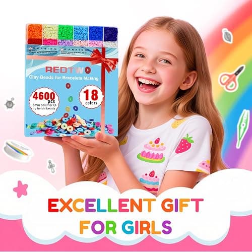 Redtwo 5100 Clay Beads Bracelet Making Kit, Flat Preppy Beads for Friendship Jewelry Making,Polymer Heishi Beads with Charms Gifts for Teen Girls Crafts for Girls Ages 8-12 thumbnail 6