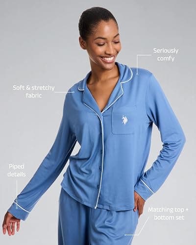 U.S. Polo Assn. Womens Pajama Set Long Sleeve Button Up Top and Pajama Pants thumbnail 4