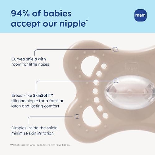 MAM Original Baby Pacifiers 0-6 Months, Binky for Newborn Babies, BPA-Free Skin Soft Silicone Nipple, Glows in The Dark, Developed with Medical Experts, 4 Pack, Made in Europe thumbnail 3