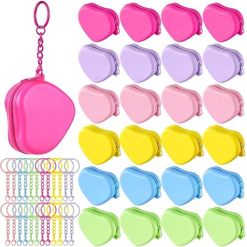Sunnymove 24 Set Heart Shaped Purse Silicone Pouch Heart Coin Purse Small Change Wallet Kawaii Cute Mini Bag with Keychain Zipper Gift for Women Bag Charms Birthday Party Favors Holiday Supplies Gifts - Image 1