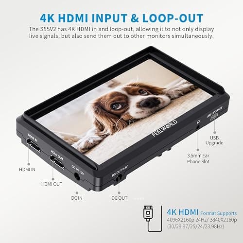 FEELWORLD S55 6 inch Camera DSLR Field Monitor Small Full HD 1920x1080 IPS LUT Video Peaking Focus Assist with 4K HDMI 8.4V DC Input Output Professional Video Accessories thumbnail 5
