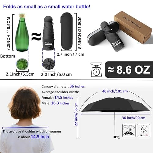 BAODINI Travel Essentials Mini Umbrella for Purse With Case Small Compact UV Sun Protection Lightweight Tiny Pocket Manual Open Close Umbrella for Women Kids and Men Fits Purse Backpack thumbnail 5