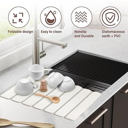 Stone Drying Mat for Kitchen Counter Foldable Stone Dish Drying Mat Non-Slip Quick Drying Mat for Sink Dish Rack Marble Worktop thumbnail 4