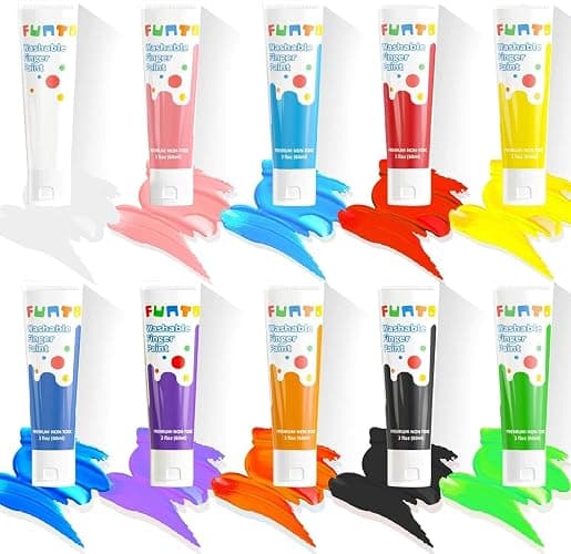 Funto Washable Finger Paint for Kids, Safe & Non-Toxic Finger Painting for Toddlers 1-3, Bath Paint, Toddler Art Painting Supplies, 10 Assorted Colors thumbnail 3