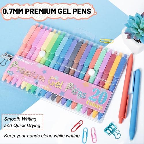Drawdart Gel Pens 20 Colors Retractable Quick Dry Ink Pens Fine Point 0.7mm, Smoooth Writing Pens Multicolor for Journaling, Drawing, Doodling, and Note Taking, Multicolor, 20-Count thumbnail 6
