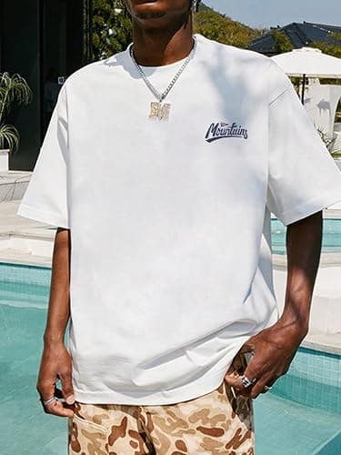 Men's Mountain Letter Graphic Drop Shoulder Tee - Large - White thumbnail 2