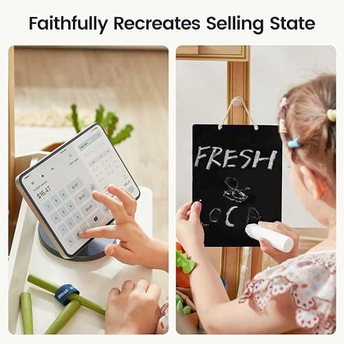Tiny Land Wooden Play Store Pretend Grocery Store Role Play Toy | Pretend Farmers Market & Coffee Shop with Cash Register, DIY Price Tags, Chalkboard for Toddlers thumbnail 7