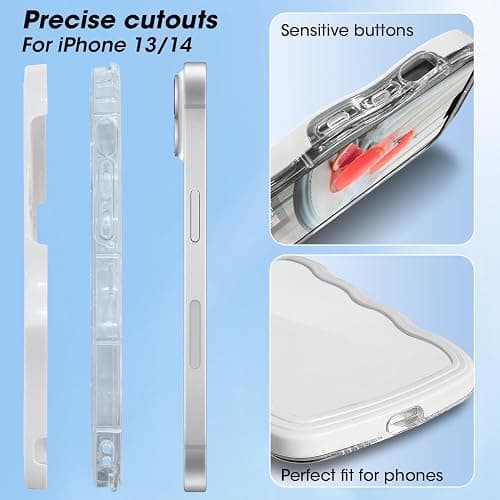 ORDA for iPhone 13 Case, for iPhone 14 Case Cute Wave Frame Curly Shape Shockproof Hard PC Phone Cover for Women and Girls Compatible with for 6.1 inchs White thumbnail 3
