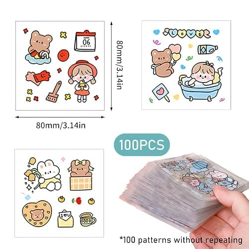 600+ pcs/100 sheets Kawaii stickers, cartoon stickers, cute stickers, stickers for girls for decorating diaries, notepads, mobile phones, laptops thumbnail 3