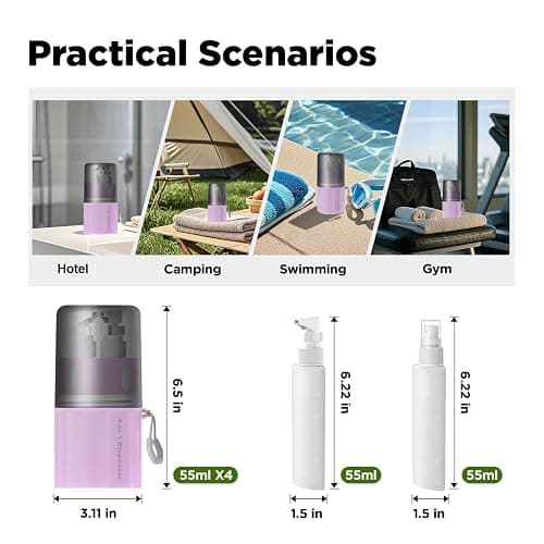 YOTIME 4in1 Travel Dispenser Bottle, TSA Approved Travel Size Containers | TSA Approved, Vacuum Suction for Smooth Walls, Leak-Proof, Ideal for Hotel, Gym, Camping, Pink thumbnail 6