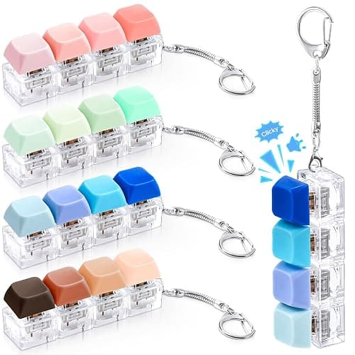 Halloscume 4 Pcs Keyboard Adult Fidget Toy Clicker Toy 4-in-1 Keyboard Fidget Keychain Cube Mechanical Key Button Clicker Stress Relief Gift for Office School Home to Pass The Time(Gradient Colors) - Image 1