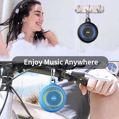 Portable Bluetooth Speaker Wireless - Small Shower Speaker Waterproof with Clip - Powerful Bass and Louder Volume - Colorful Lights and Lightweight with TWS Pairing - Black thumbnail 3