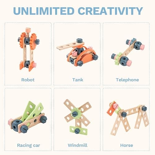 ROBUD Large Wooden Play Tool Workbench Set for Kids Toddlers, Construction Workshop Tool Bench Toys Gift, Multicolor thumbnail 8