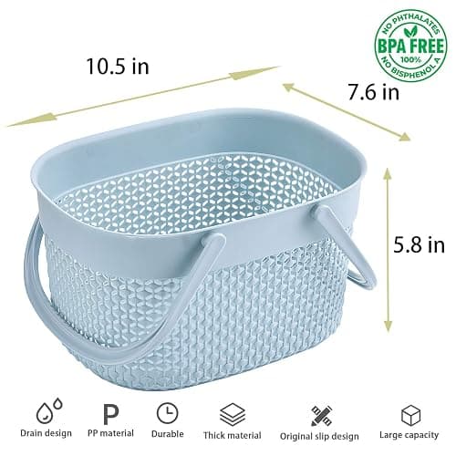 rejomiik Portable Shower Caddy Basket, Plastic Organizer Storage Tote with Handles Toiletry Bag Bin Box for Bathroom, College Dorm Room Essentials, Kitchen, Camp, Gym, Blue | Plastic, Organizer, Storage Tote, Toiletry Bag, Bin Box, for Bathroom, College Dorm Room Essentials, Kitchen, Camp, Gym thumbnail 3