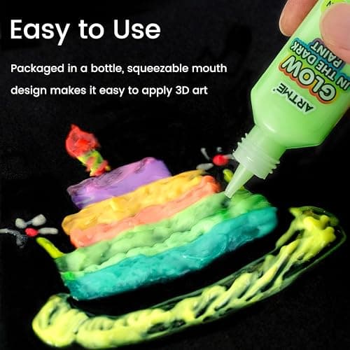 Artme Glow in The Dark Paint, 18 Bright Colors 22ml/0.75oz Blacklight Paint Set, Neon Craft Paints, Glow Fluorescent Acrylic Paints Perfect for DIY projects, Halloween and Christmas Decorations thumbnail 4