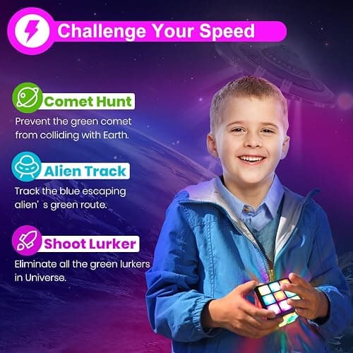 Xinbeiya Rechargeable Handheld Cube with Games - 15 Fun Brain & Memory Games with Score Screen for Kids Teens - Christmas Easter Birthday Gifts for Boys Girls Ages 6-12+ Years Old (Black) thumbnail 5