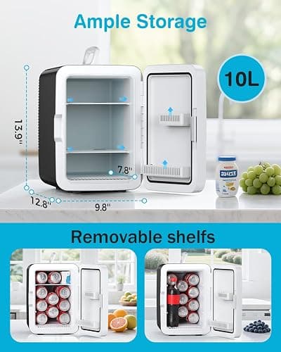 Antarctic Star Compact Mini Fridge, 10L Portable Small Refrigerator, 2.6 Gal Desktop Fridge with AC/DC Adapters, Small Cosmetics Cooler for Beverage, Food, Makeup, Bedroom, Office, Dorm, Black thumbnail 2
