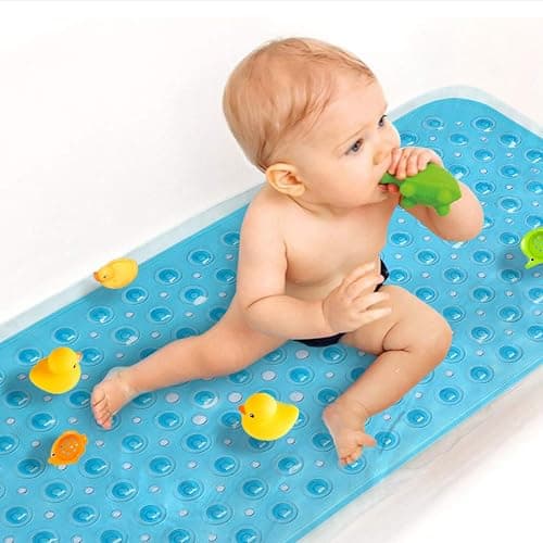 Upgrade Baby Bath Mat Non Slip Extra Long Bathtub Mat for Kids 40 X 16 Inch - Eco Friendly Bath Tub Mat with 200 Big Suction Cups,Machine Washable Shower Mat,Blue - Image 1
