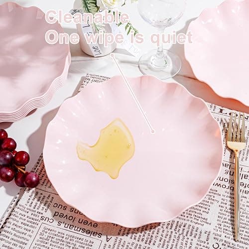 LIYH 20 Pcs 10 Inch Pink Scalloped Plastic Plates Reusable - Unbreakable Plastic Plates for Weddings Party Outdoor Picnics Dishwasher Safe BPA Free (20Guests) Wedding Plate thumbnail 6