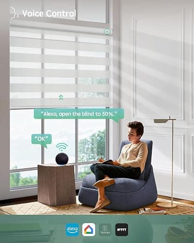 Yoolax Motorized Zebra Blinds Compatible with Alexa, Smart Dual Layer Shades with Privacy Light Control, Electric Horizontal Window Blind Customized Size for Home Office (White Matte) thumbnail 3