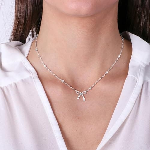 Thaivor Christmas Gifts Stocking Stuffers for Women Dainty Bow Necklace 14K Gold Plated Cute Choker Small Pendant Charm Necklaces Teen Gift Trendy Stuff Personalized Jewelry thumbnail 2
