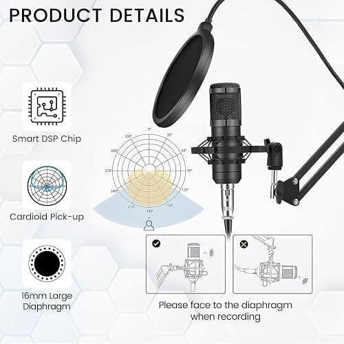 Podcast Equipment Bundle, Recording Studio Package with Podcast Microphone and Voice Changer, Live Sound Card - Audio Interface for Laptop Computer Vlog Living Broadcast Live Streaming YouTube TikTok thumbnail 2