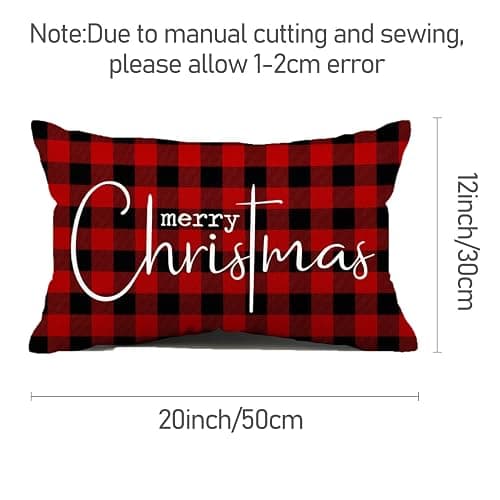 Allorry Christmas Pillow Covers Merry Christmas Throw Pillow Decorative Christmas Red and Black Cotton Cloth Linen Cloth Pillow Cover Sofa Cover Decorative Rectangle Length 12X20 thumbnail 3