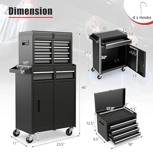 Goplus Tool Chest, 5 Drawers Rolling Tool Cabinet with Detachable Top Toolbox, Universal Lockable Wheels, Lock Bar, Protective Liner & Tool Rack, Metal Tool Storage Cart, Tool Box for Garage Workshop thumbnail 3
