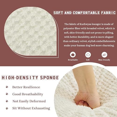 Upholstered Human Dog Bed for Adult & Pets, Convertible Lazy Sofa Bed with 5 Adjustable Position, Comfy Tatami Bean Bag Lounge Chair with 2 Soft Pillows for Bedroom Living Room Office (Beige) thumbnail 3
