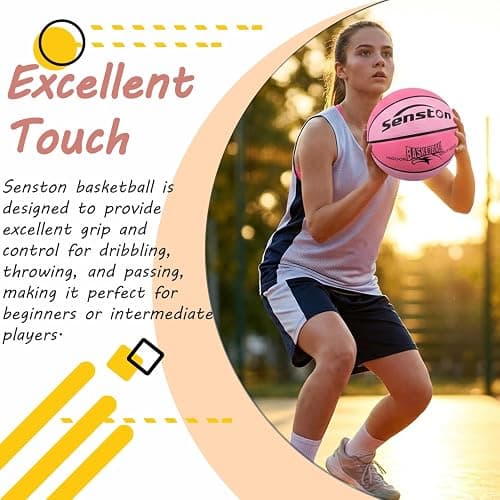 Senston 25.5''/27.5''/29.5'' Outdoor Basketball Ball Excellent Elasticity/Grip Rubber Basketballs with Pump, Durable Size 3/5/7 Outdoor/Indoor Basketball thumbnail 4