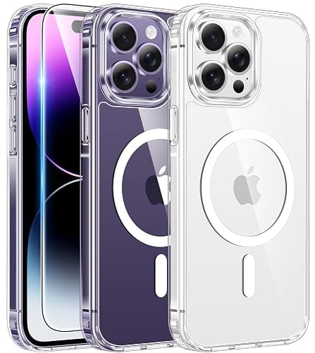 FNTCASE for iPhone 14 Pro Case: Clear Magnetic Phone Cases with Screen Protector Compatible with Magsafe Slim Anti Yellowing Rugged Shockproof Protective Transparent Cell Phone Cover (A-Clear) - Image 1