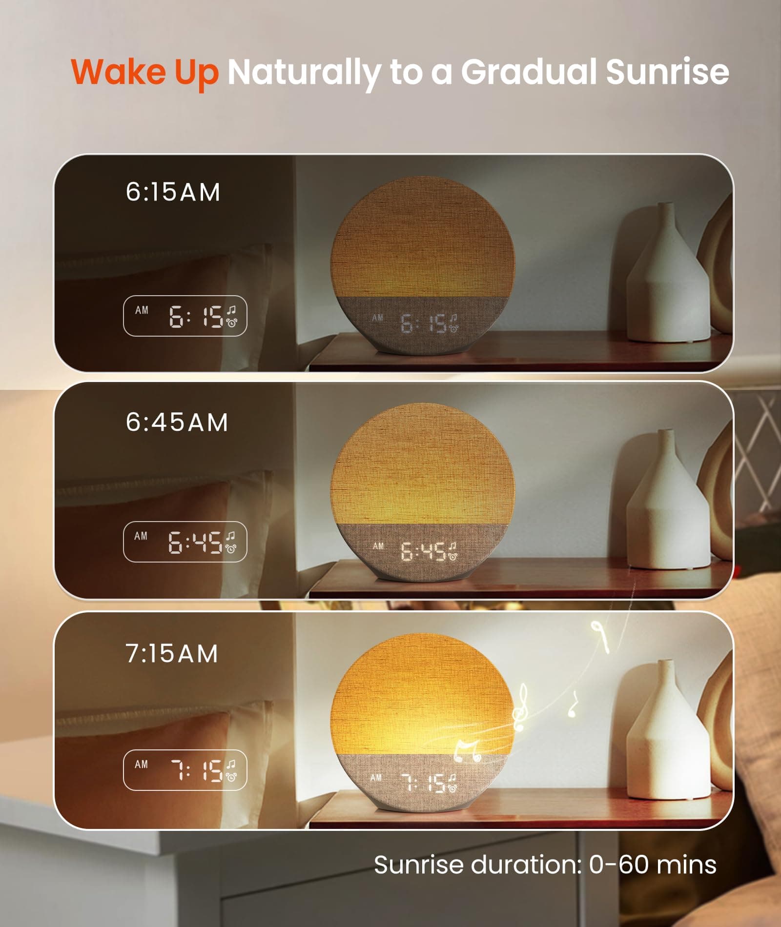 Dreamegg Sunrise 1 - Sound Machine Sunrise Alarm Clock with 9 Night Lights, 29 Soothing Sound for Sleep, White Noise Machine, Timer, Dimmable, Wake Up Light Alarm Clock for Bedroom, Kids, Adult, Gift thumbnail 6