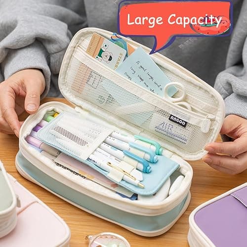 JECCYE Big Capacity Pencil Case, Special Cute Aesthetic Pencil Pouch Cases | Big Stationery Pencil Case Bag for Girls Boys, Back to School Supplies Storage Organizer Bag for College Office Travel (Blue) thumbnail 4