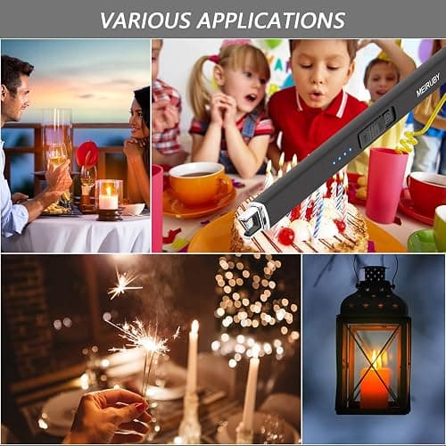 MEIRUBY Lighter Electric Candle Lighter Long Electronic Rechargeable USB Arc Windproof Flameless Lighters for Candle Camping BBQ Birthday Women's Day Gifts for Women Mom Wife Men, Balck thumbnail 7