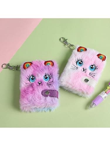 RDTGHY 1 Pcs Plush Cat Keychain Notebook Mini Portable Notepad with Keyring Cute Address Book for Kids Students Journaling Note Taking Random Color thumbnail 6
